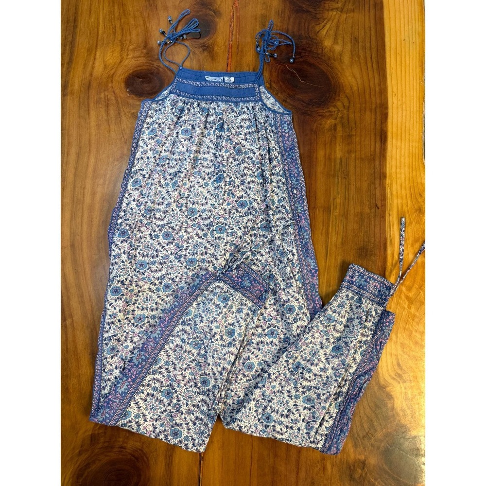 Vintage 70's Starina India Women's Block Print Jumpsuit L Cotton Boho E14